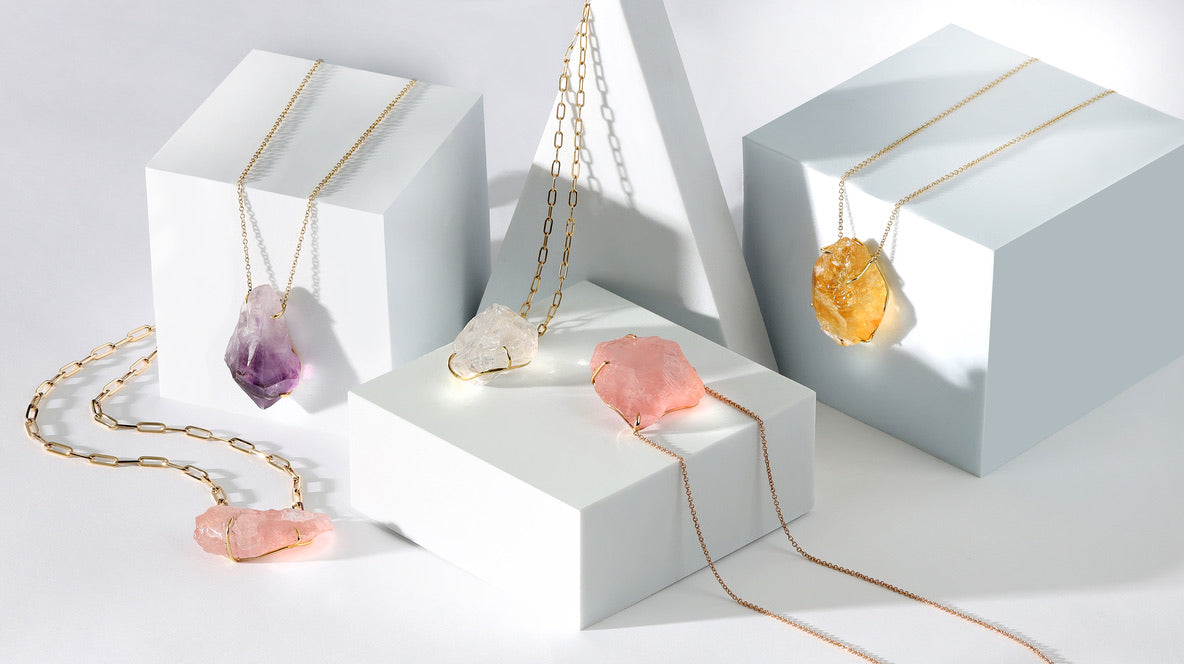 Crystal Quartz amethyst Rose Quartz Herkimer Diamond Topaz Azurite Turquoise Gold 18 KT Gemstone Necklaces Feel Good Fine Jewelry Best vibrations Chakra Healing Energy