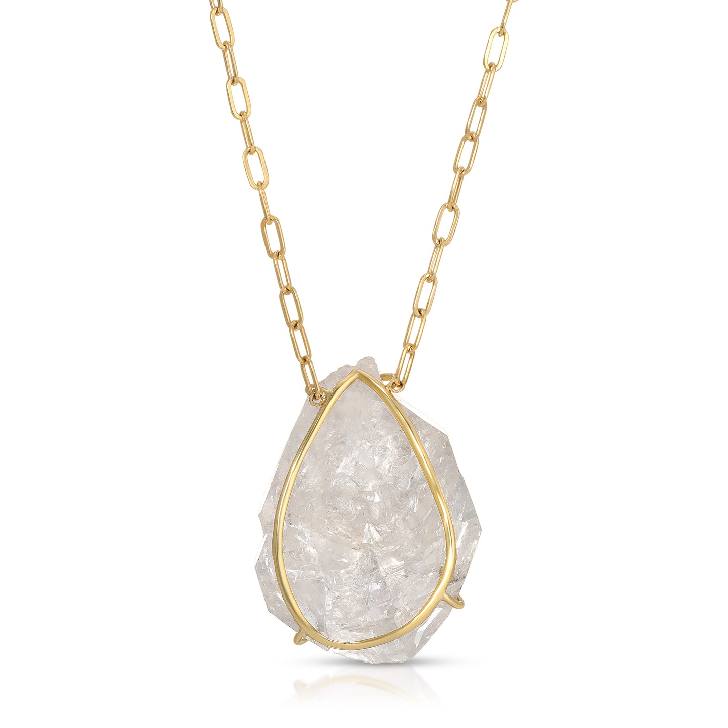Natural Raw Herkimer Diamond 18 Karat Gold Paperclip Necklace