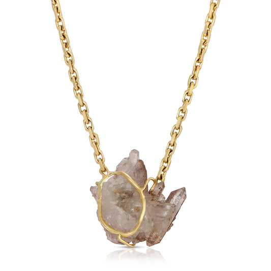 Natural Smoky Quartz Crystal Necklace Set in 18 Karat Gold