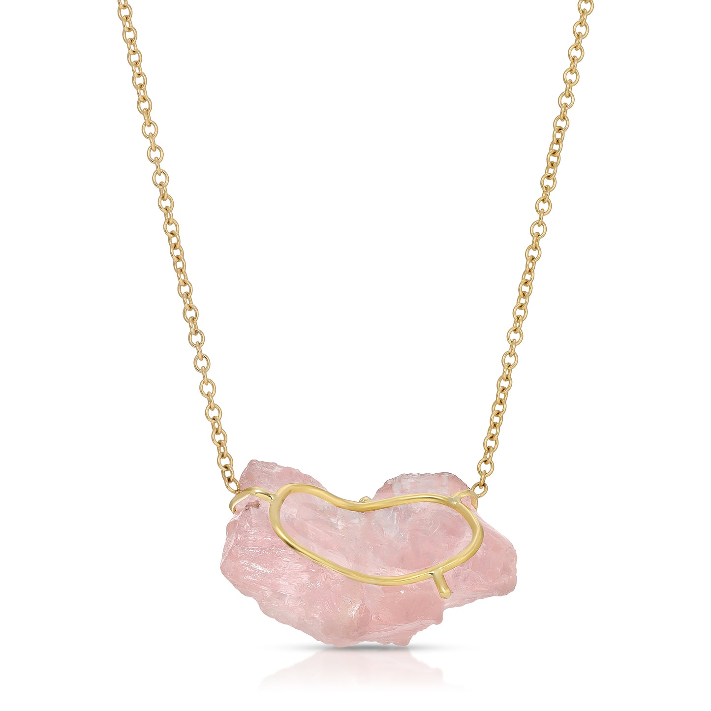 Natural Rose Quartz 18 Karat Gold Necklace