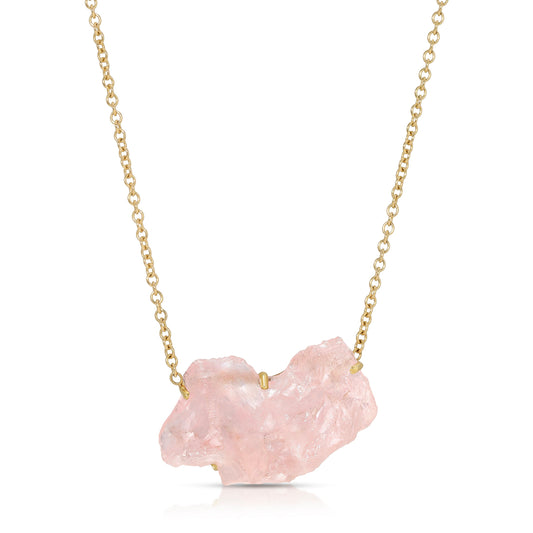 Natural Rose Quartz 18 Karat Gold Necklace