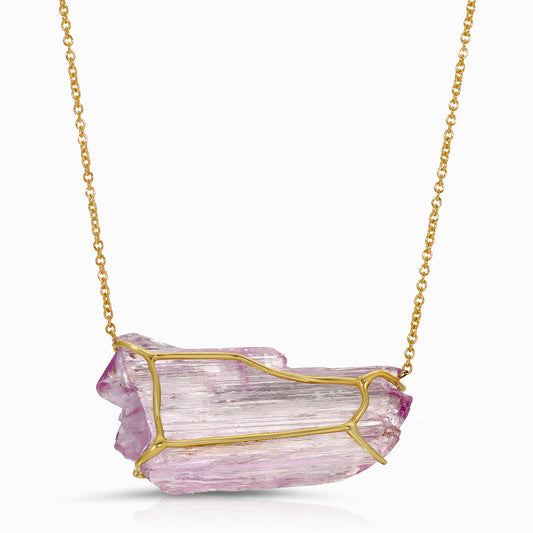 Natural Raw Kunzite 18 Karat Gold Necklace