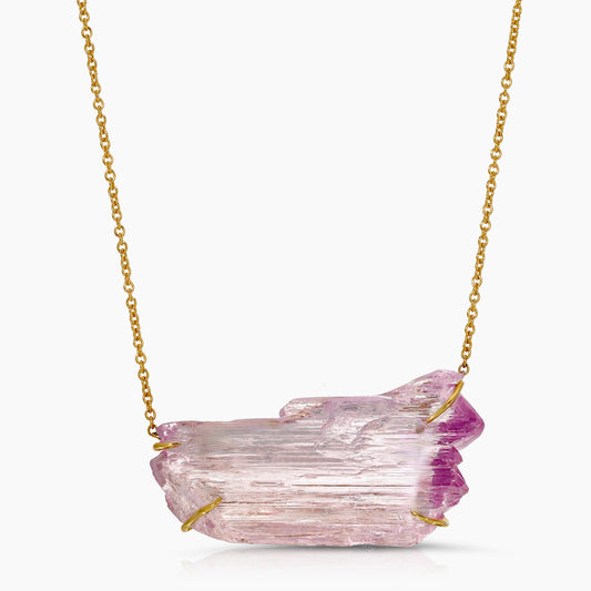 Natural Raw Kunzite 18 Karat Gold Necklace