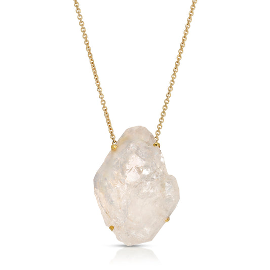 Natural Raw Herkimer Diamond 18 Karat Gold Necklace
