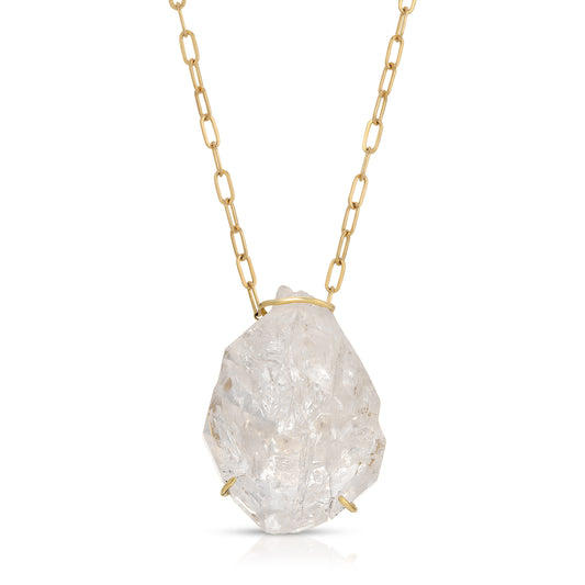 Natural Raw Herkimer Diamond 18 Karat Gold Paperclip Necklace