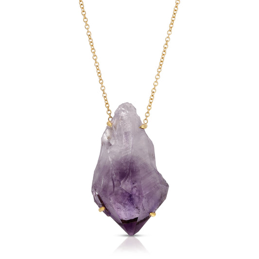 Natural Raw Amethyst Necklace Set in 18 Karat Gold