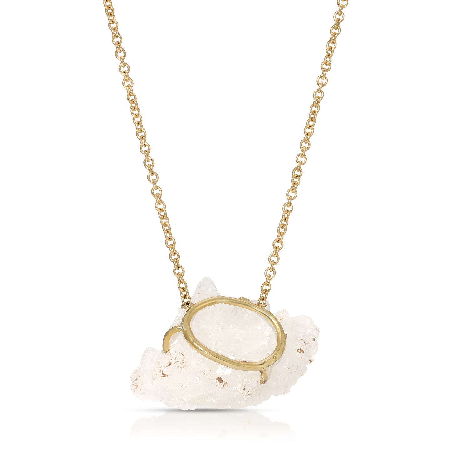 Natural Raw White Apophyllite 18 Kt Gold Necklace