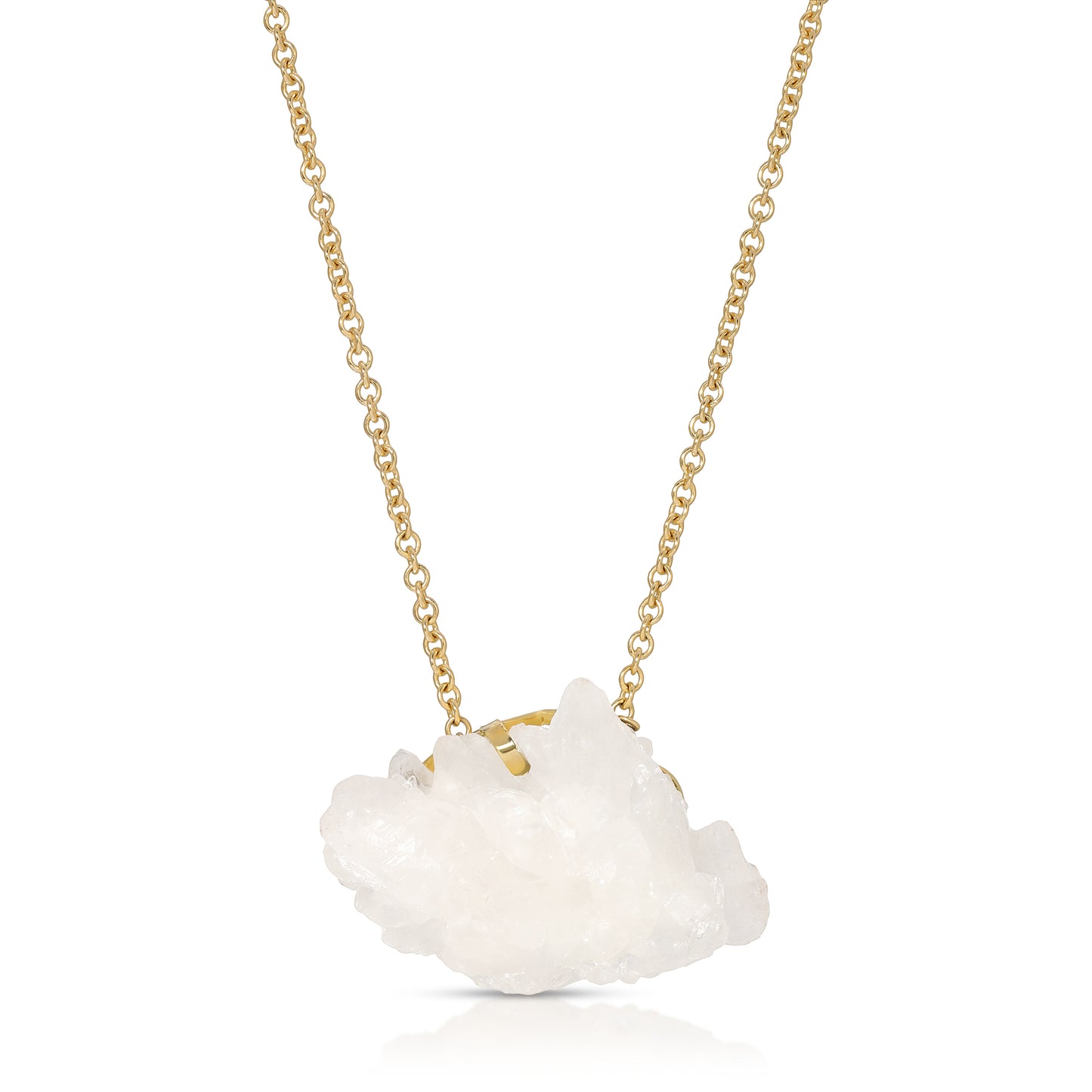 Natural Raw White Apophyllite 18 Kt Gold Necklace