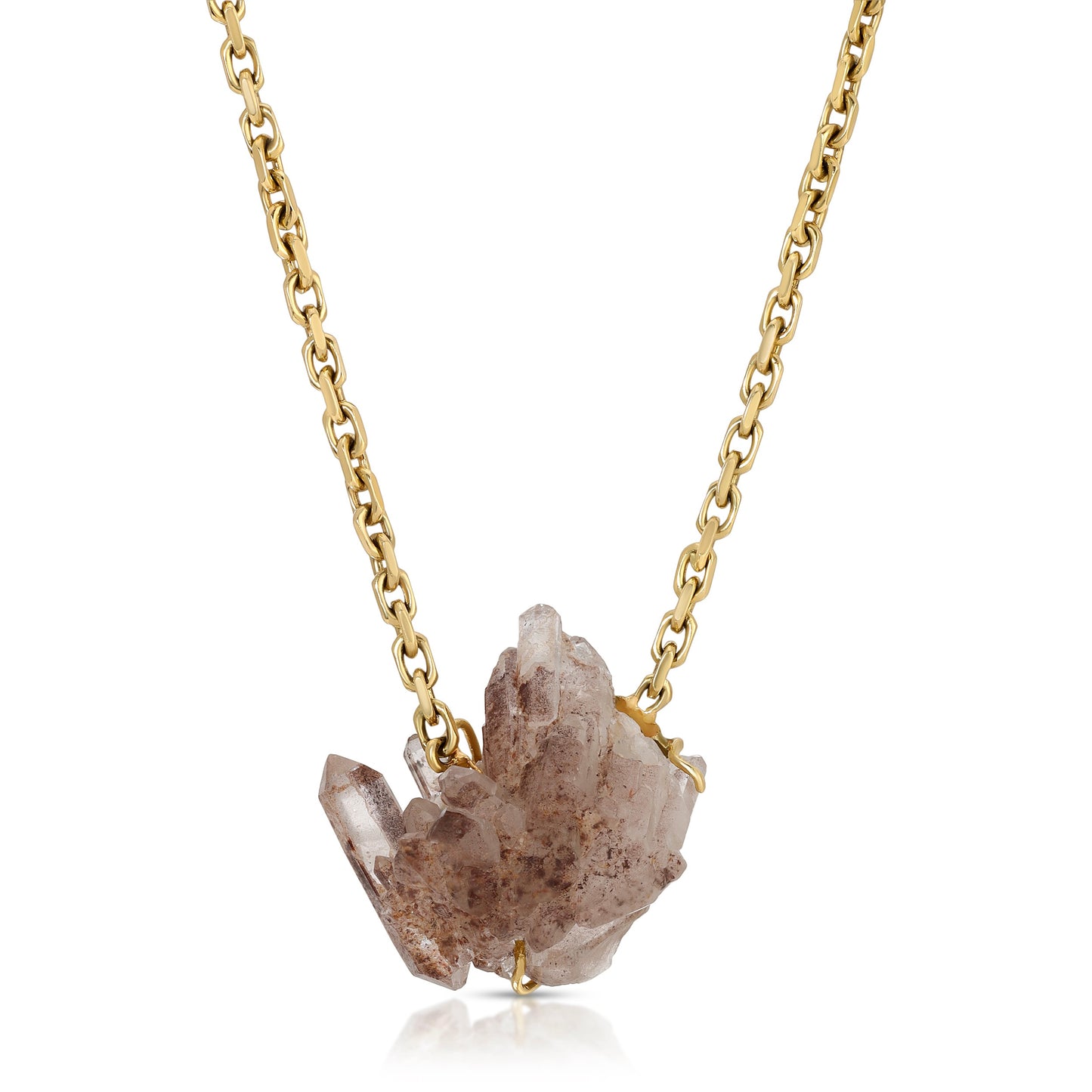 Natural Smoky Quartz Crystal Necklace Set in 18 Karat Gold
