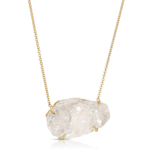 Natural Raw Herkimer Diamond 18 Karat Gold Necklace