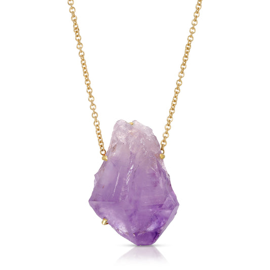 Natural Raw Amethyst 18 Karat Gold Necklace