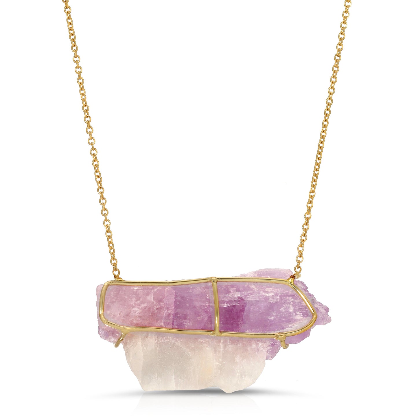 Natural Raw Kunzite with White Agate Necklace set in 18 Karat Gold