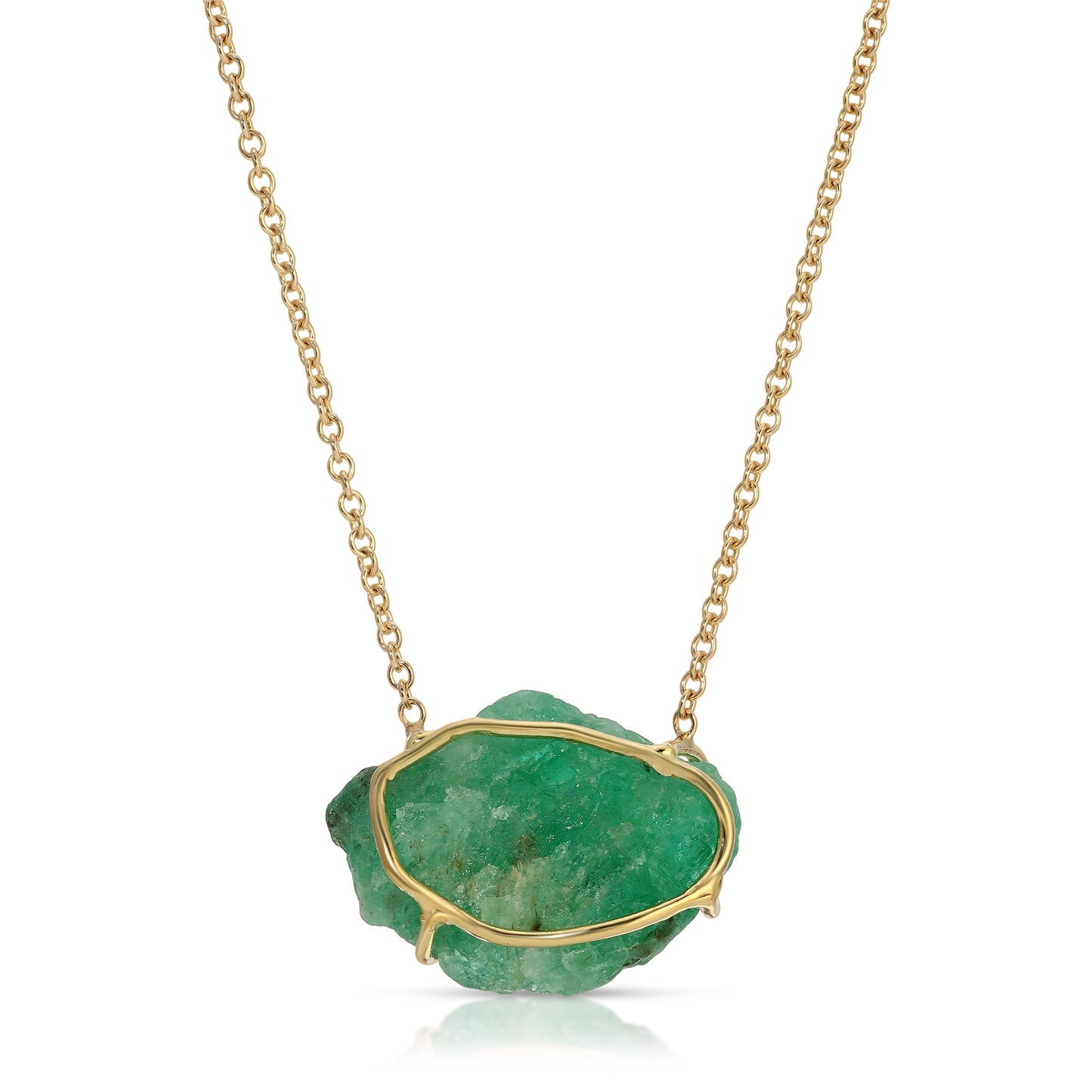 Natural Raw Emerald Necklace Set in 18 Karat Gold