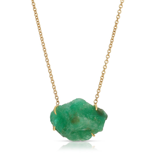 Natural Raw Emerald Necklace Set in 18 Karat Gold