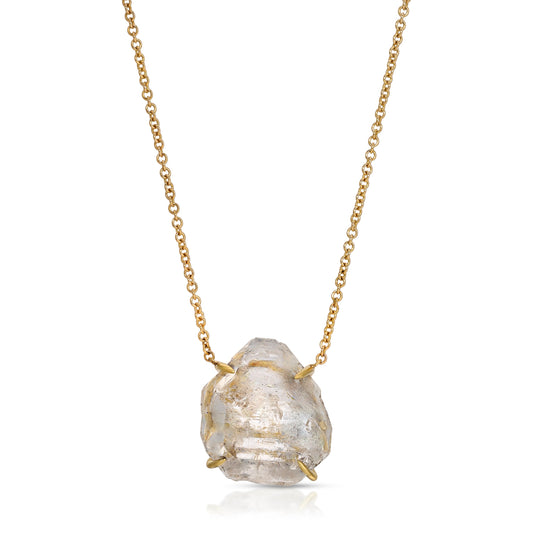 Natural Raw Herkimer Diamond Necklace set in 18 Karat Gold