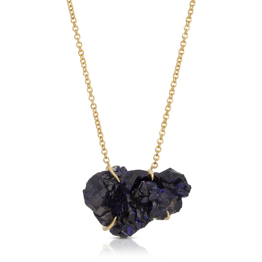 Natural Raw Azurite 18 Karat Gold Necklace