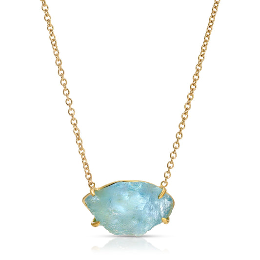 Natural, Raw Aquamarine Necklace Set in 18 Karat Gold