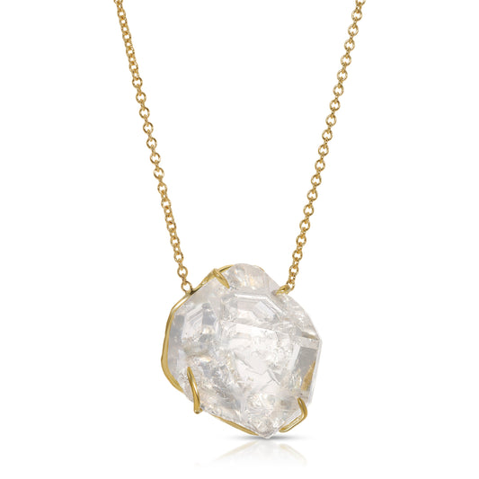 Natural Raw Herkimer Diamond Necklace Set in 18 Karat Gold