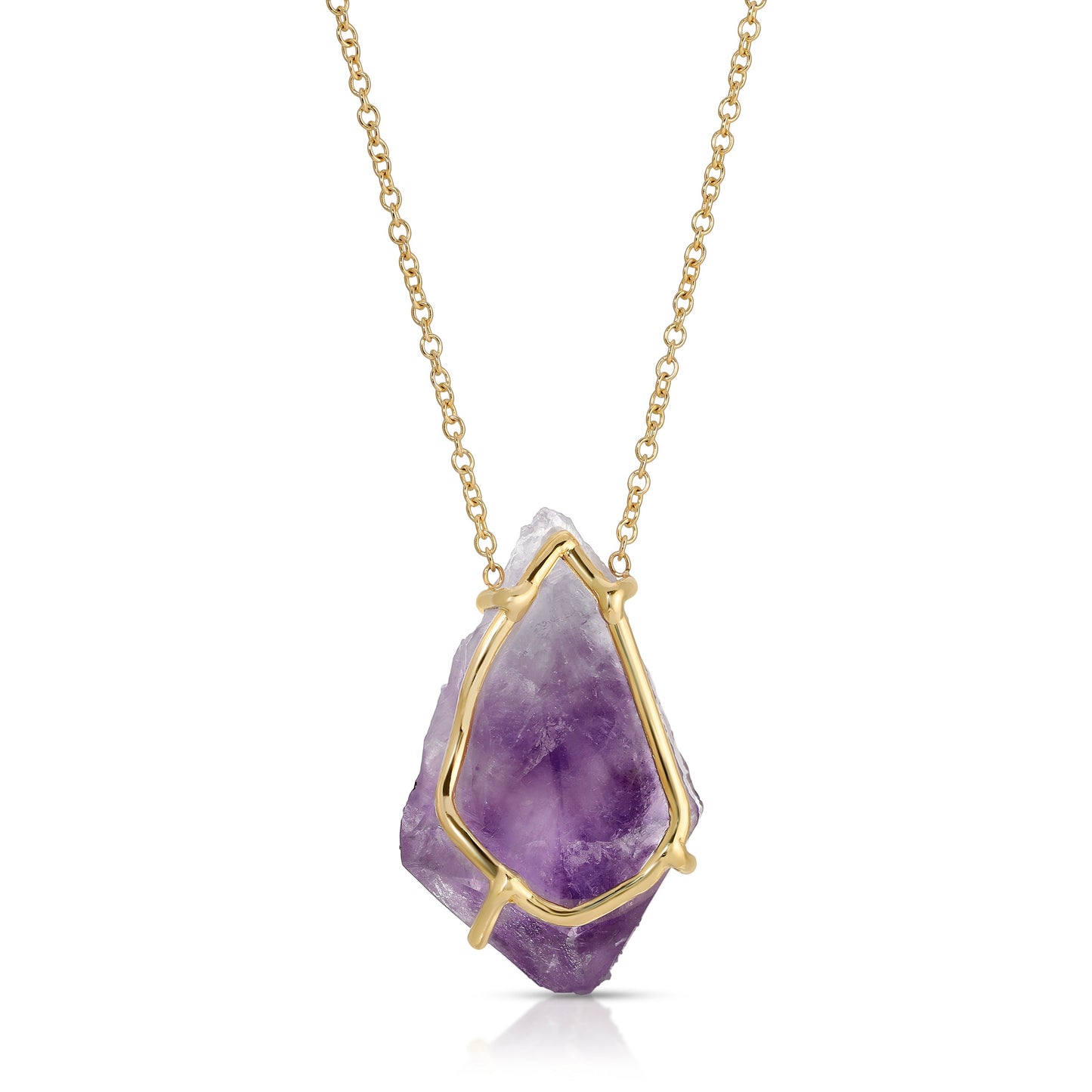 Natural Raw Amethyst Necklace Set in 18 Karat Gold