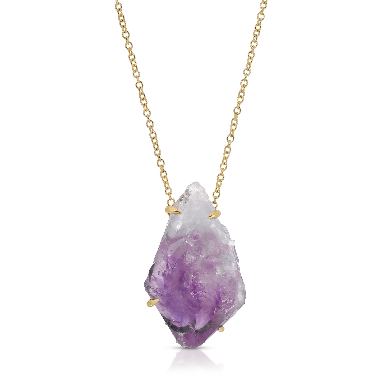 Natural Raw Amethyst Necklace Set in 18 Karat Gold